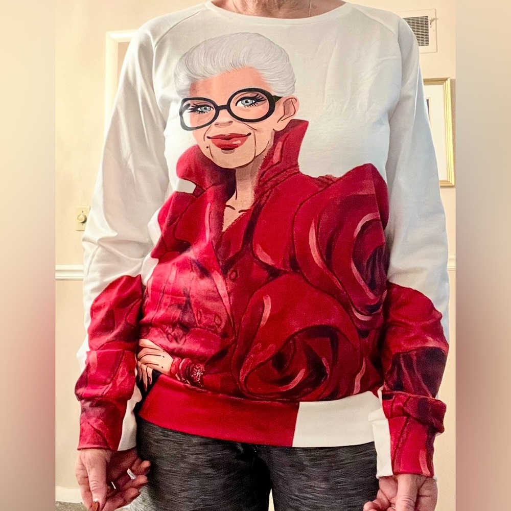 Graphic Iris Apfel Red and White Long Sleeve Top